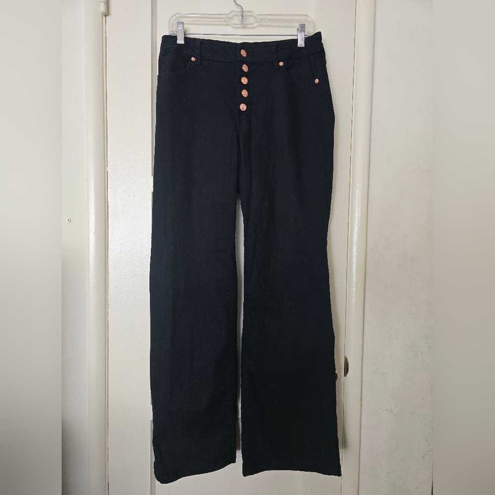 Women's Black Jeans with Button Detail